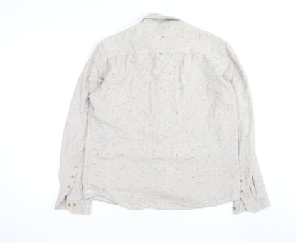 Hymn London Men's Beige Speckled Button-Up Casual Shirt Size L