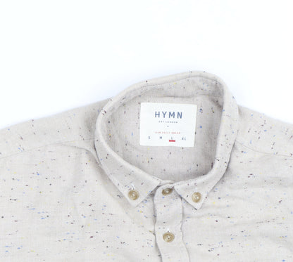 Hymn London Men's Beige Speckled Button-Up Casual Shirt Size L