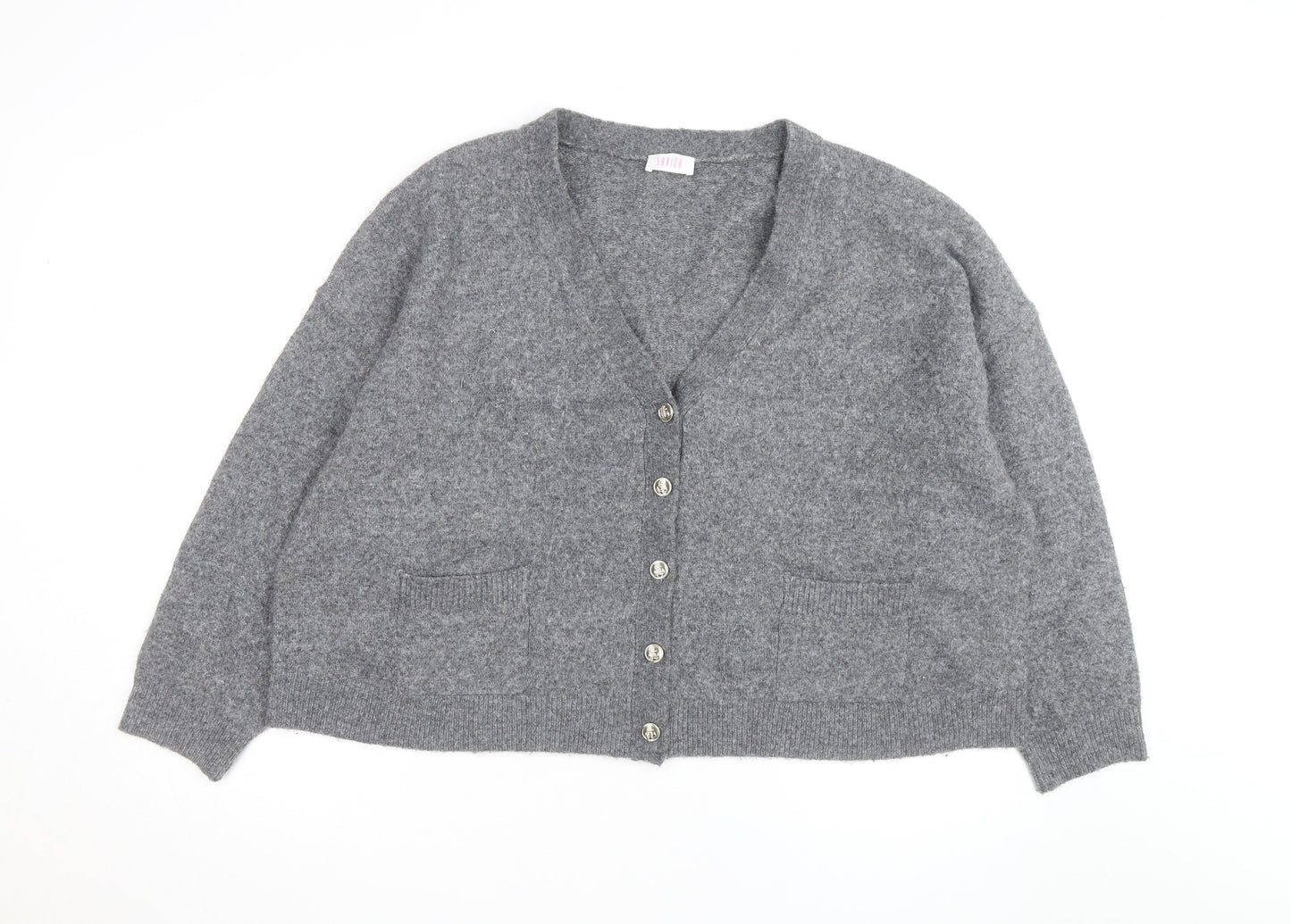 Savior Women's Grey Wool Blend V-Neck Button Cardigan XL