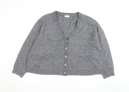Savior Women's Grey Wool Blend V-Neck Button Cardigan XL