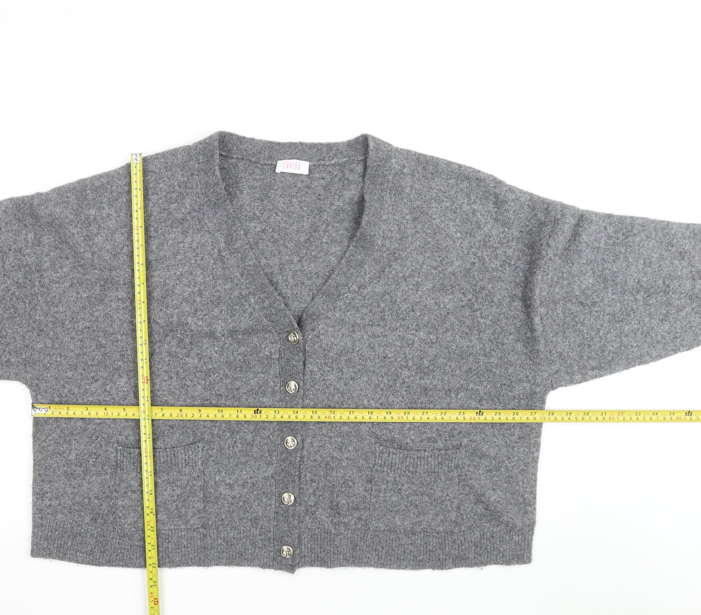 Savior Women's Grey Wool Blend V-Neck Button Cardigan XL