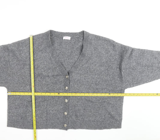 Savior Women's Grey Wool Blend V-Neck Button Cardigan XL