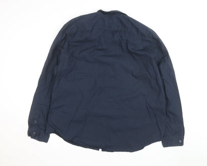Jasper Conran Men's Navy Cotton Long Sleeve Button-Up Shirt XXL
