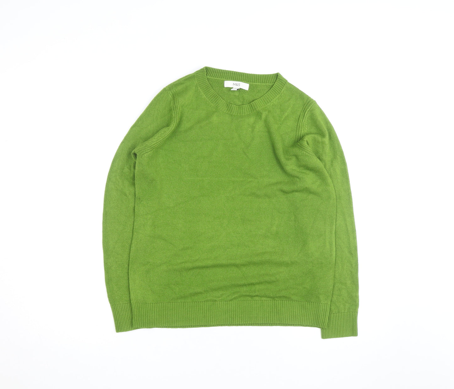 Marks and Spencer Women Green 100% Cashmere Crew Neck Jumper M