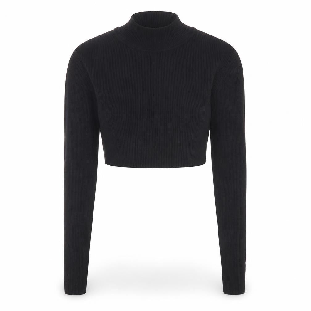 PRETTYLITTLETHING Women's Black XS Mock Neck Cropped Jumper
