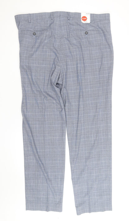 Marks and Spencer Men's Grey Check Regular Fit Dress Trousers 42W 33L