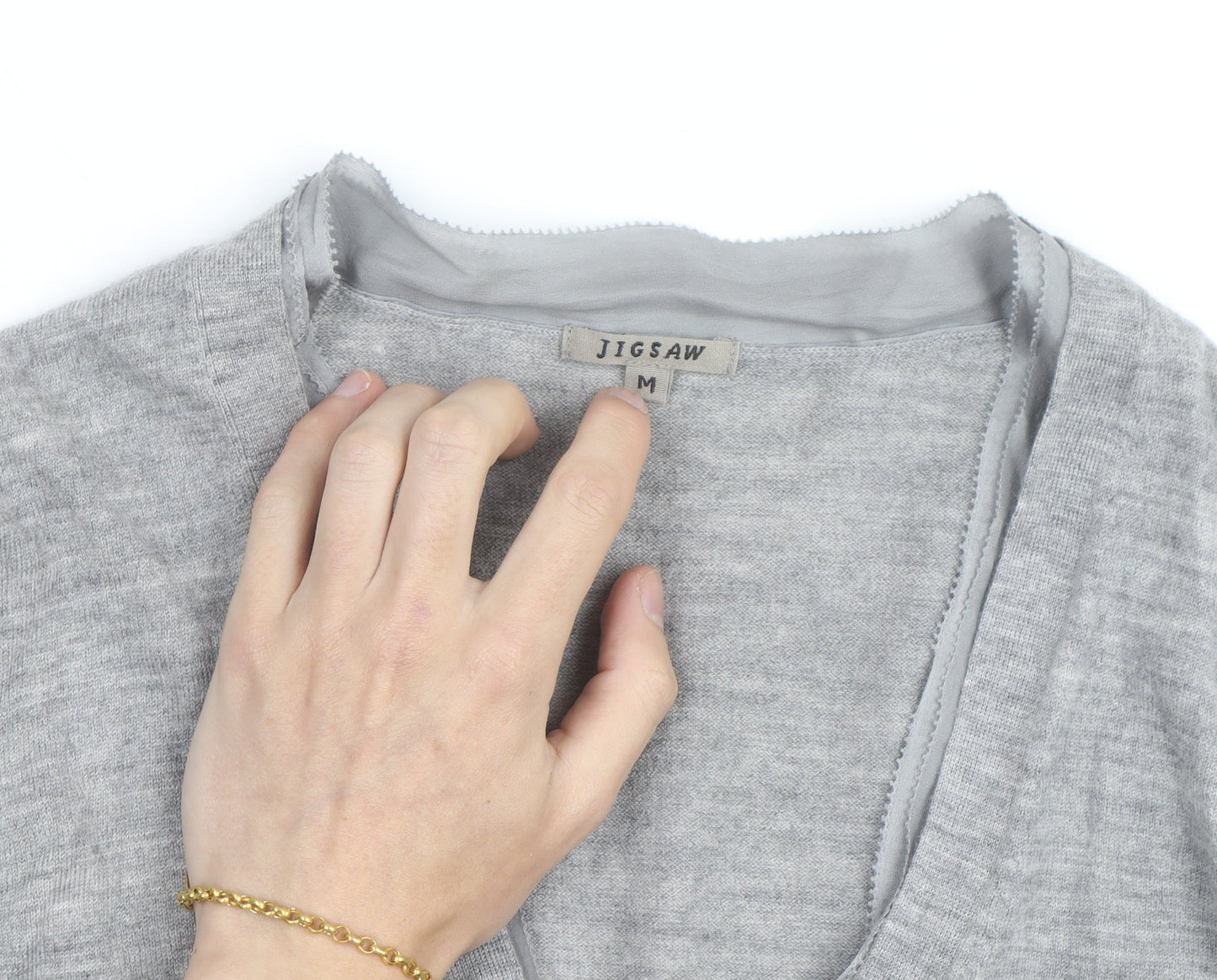 Jigsaw Men Grey Wool V-Neck Button Cardigan M