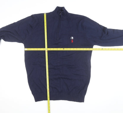 Ralph Lauren Men's Blue XL 1/4 Zip Cotton Jumper Custom Fit