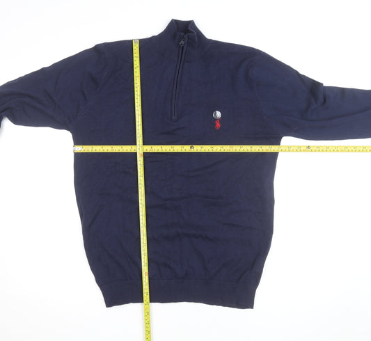 Ralph Lauren Men's Blue XL 1/4 Zip Cotton Jumper Custom Fit