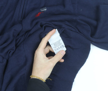 Ralph Lauren Men's Blue XL 1/4 Zip Cotton Jumper Custom Fit