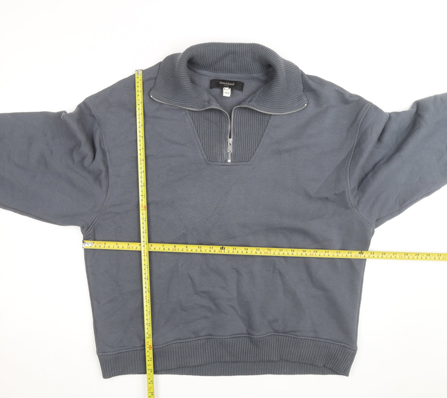 River Island Men's Grey L 1/2 Zip High Neck Sweatshirt