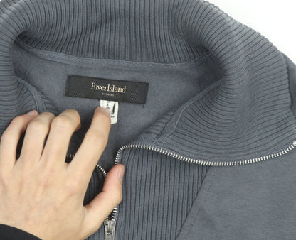 River Island Men's Grey L 1/2 Zip High Neck Sweatshirt