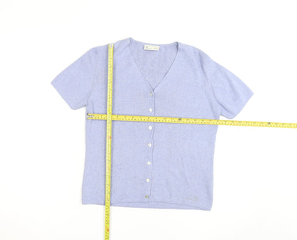 BHS Women’s Blue Cotton V-Neck Short Sleeve Button Cardigan Size 10/12