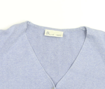 BHS Women’s Blue Cotton V-Neck Short Sleeve Button Cardigan Size 10/12