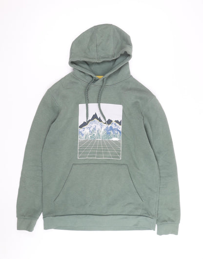 Mountain Warehouse Men's Green Hoodie M Pullover Graphic Print Cotton Blend