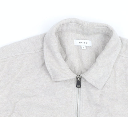 Reiss Men's Beige Wool Blend Zip Jacket L Regular Fit Casual