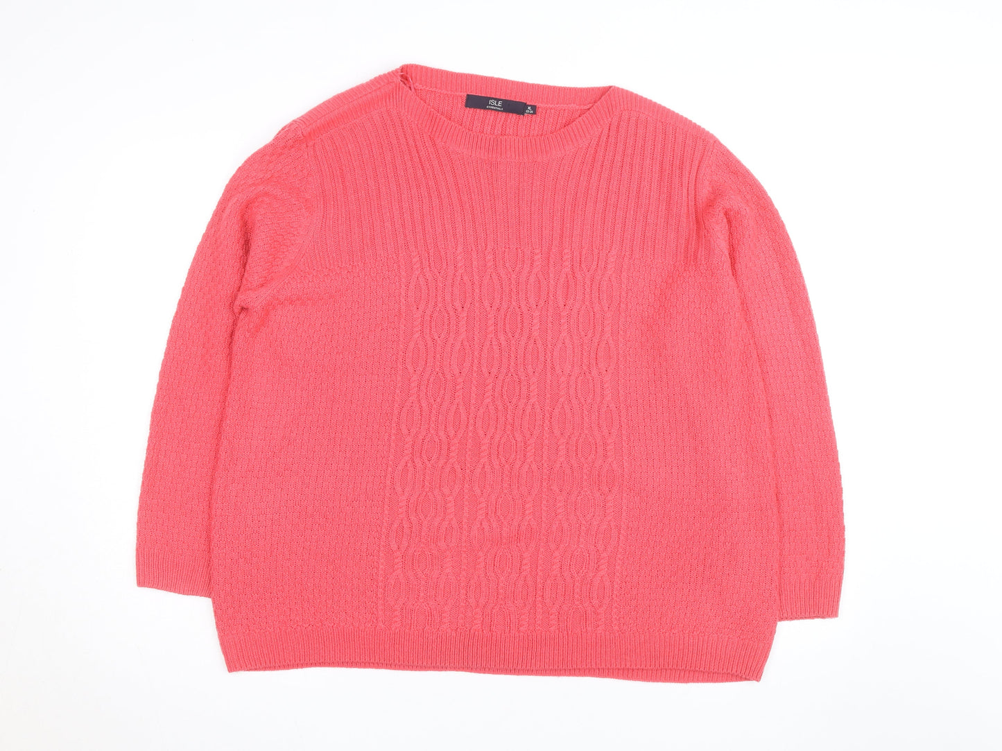Isle Essentials Women Pink Cable-Knit Acrylic Jumper XL 22-24