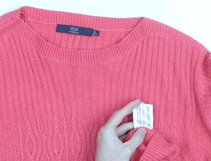Isle Essentials Women Pink Cable-Knit Acrylic Jumper XL 22-24