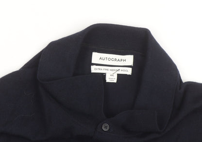 Marks and Spencer Autograph Men’s Black 4XL Merino Wool Long Sleeve Polo