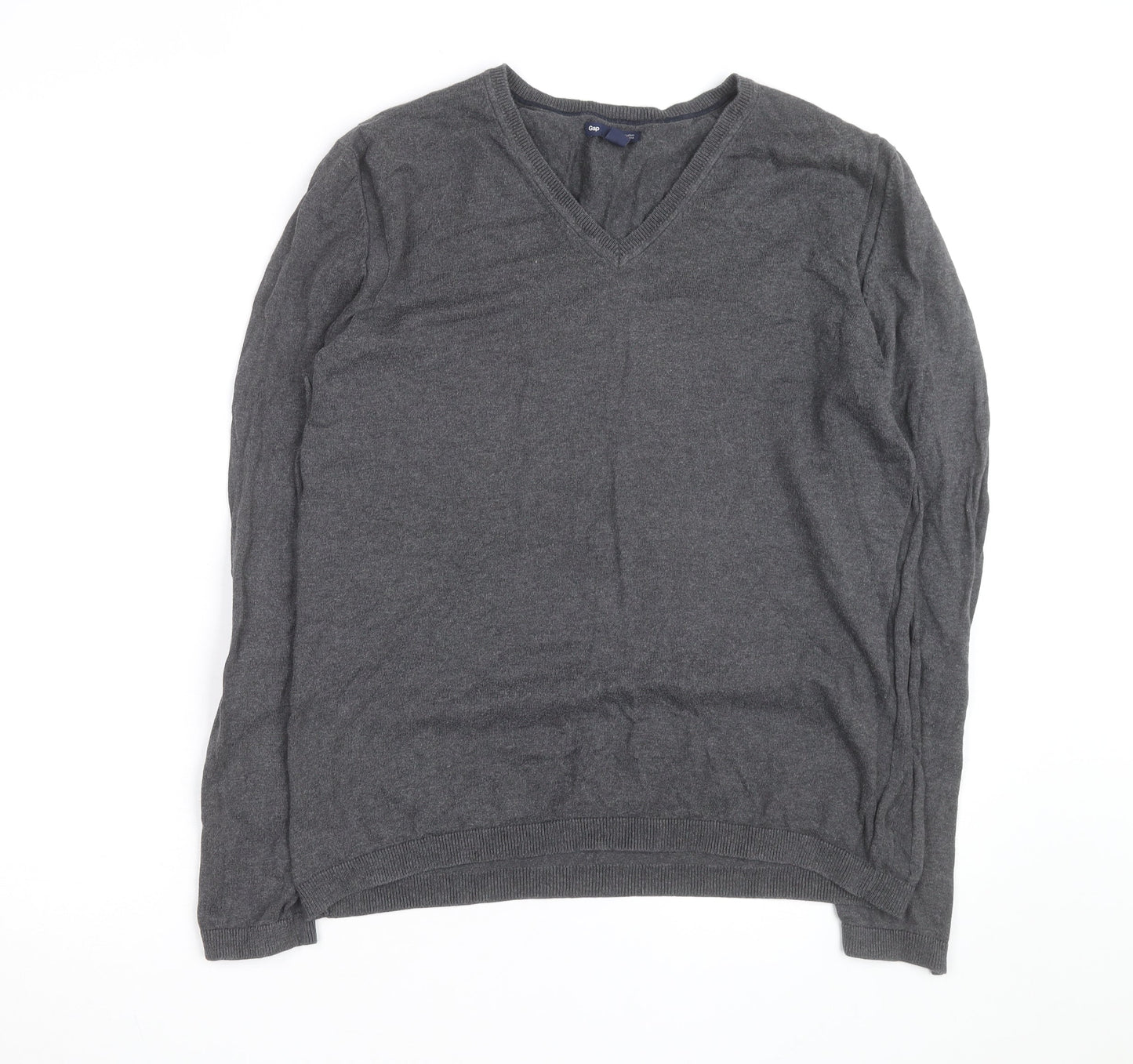 Gap Men's Grey Cotton V-Neck Jumper Size M Regular Fit