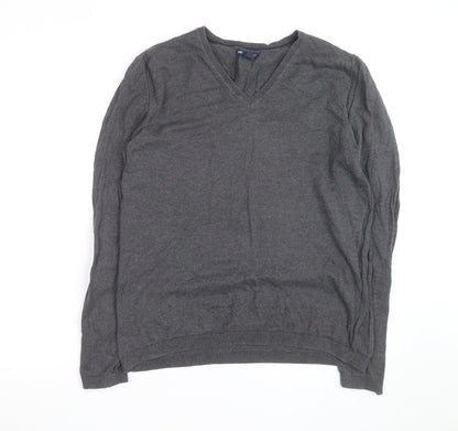 Gap Men's Grey Cotton V-Neck Jumper Size M Regular Fit