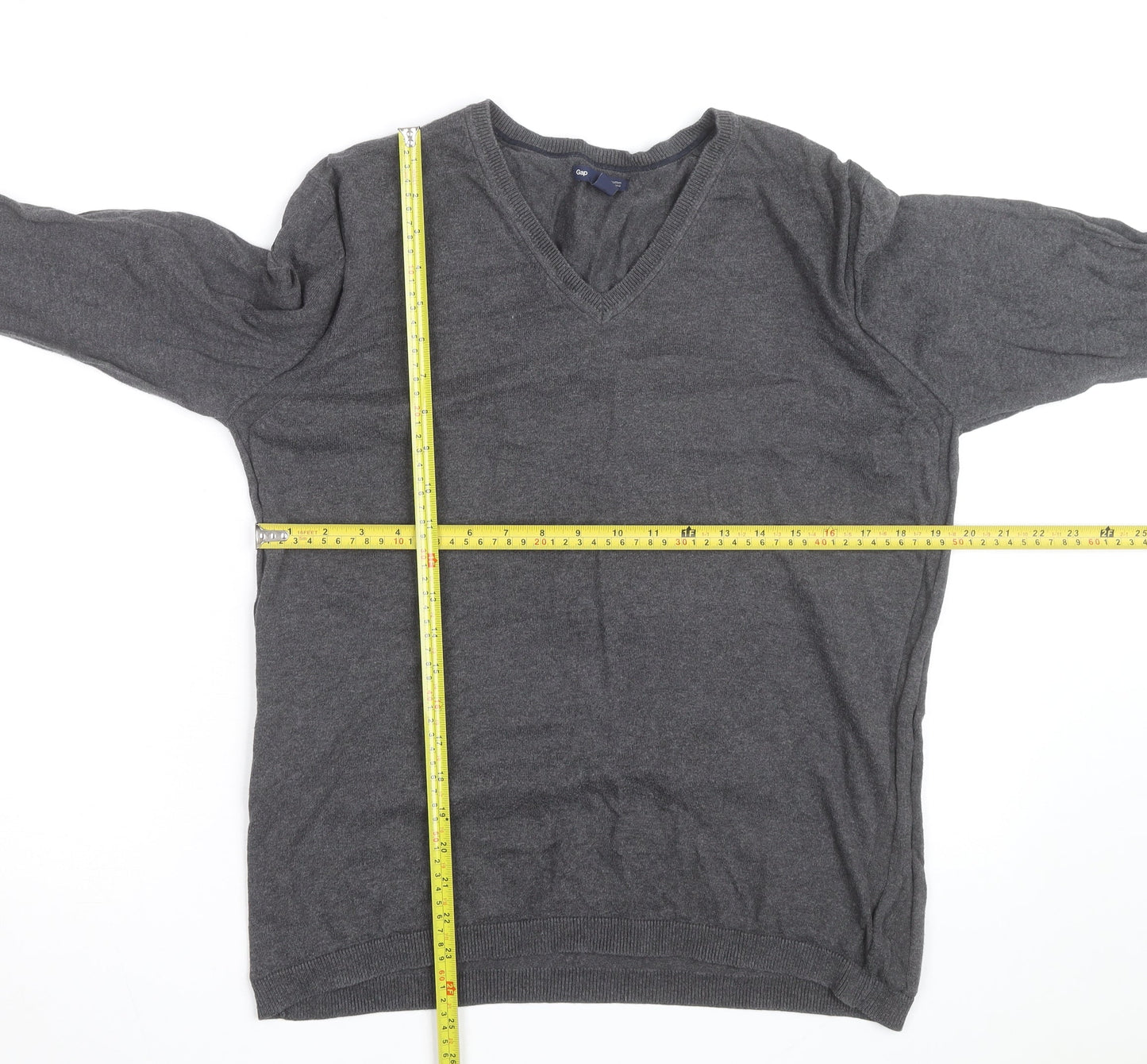Gap Men's Grey Cotton V-Neck Jumper Size M Regular Fit