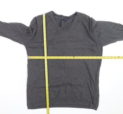 Gap Men's Grey Cotton V-Neck Jumper Size M Regular Fit