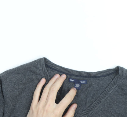 Gap Men's Grey Cotton V-Neck Jumper Size M Regular Fit