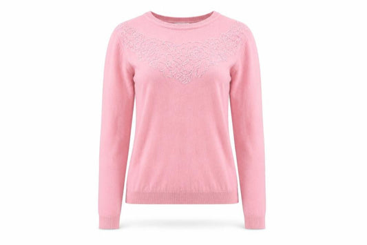 Warehouse Women Pink Floral Embroidered Crew Neck Jumper Size 8