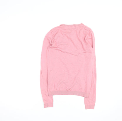 Warehouse Women Pink Floral Embroidered Crew Neck Jumper Size 8
