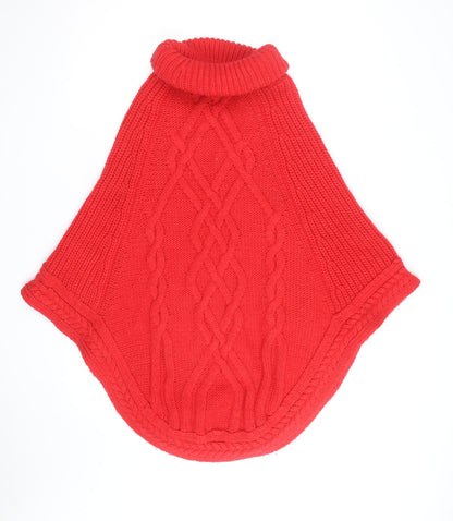 Joules Women’s Red Wool Blend Chunky Knit Cape Jumper Roll Neck S