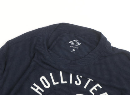 Hollister Unisex Navy Blue Waffle-Knit Pullover Jumper L
