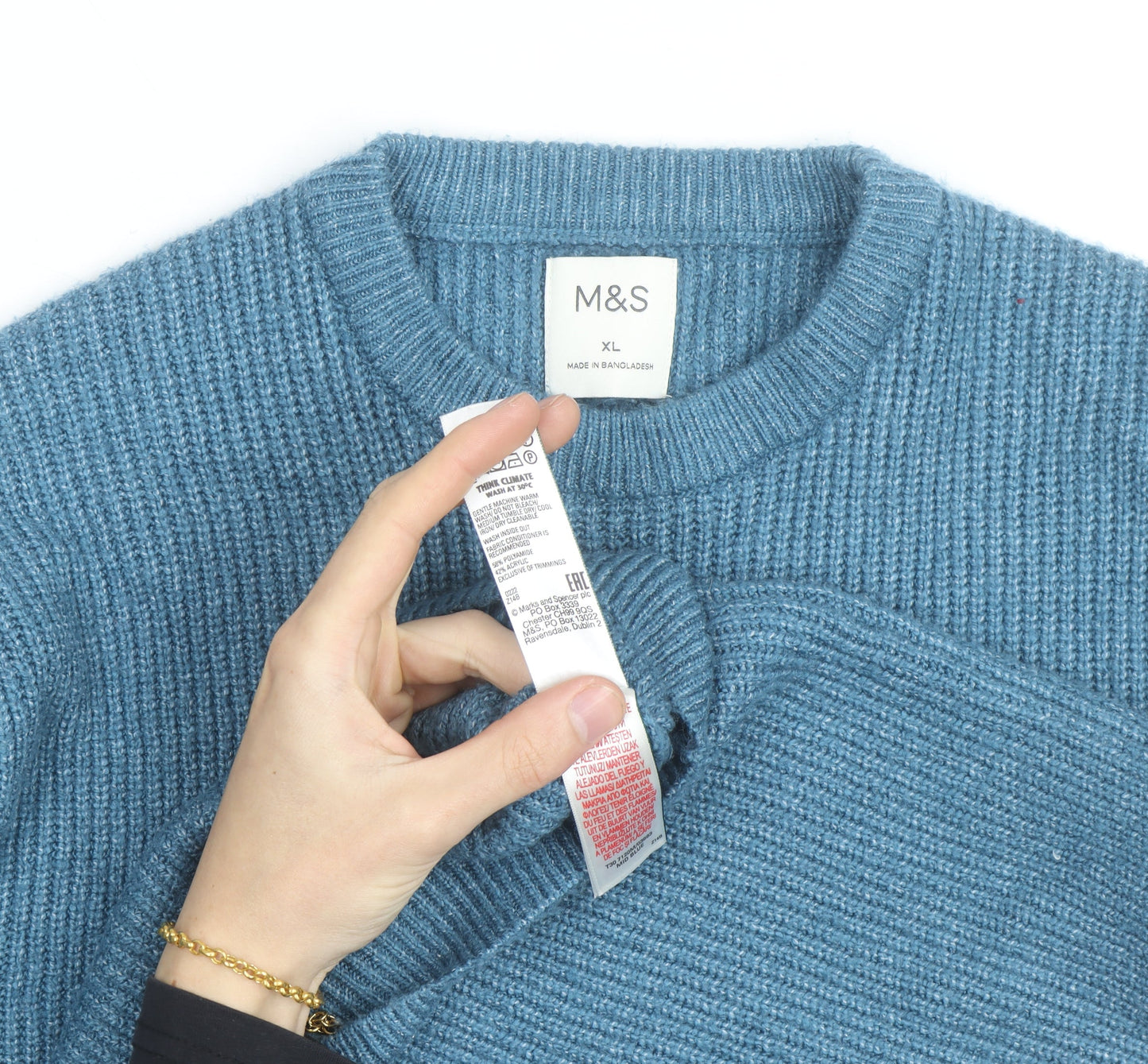 Marks and Spencer Men's Blue XL Crew Neck Chunky Knit Jumper