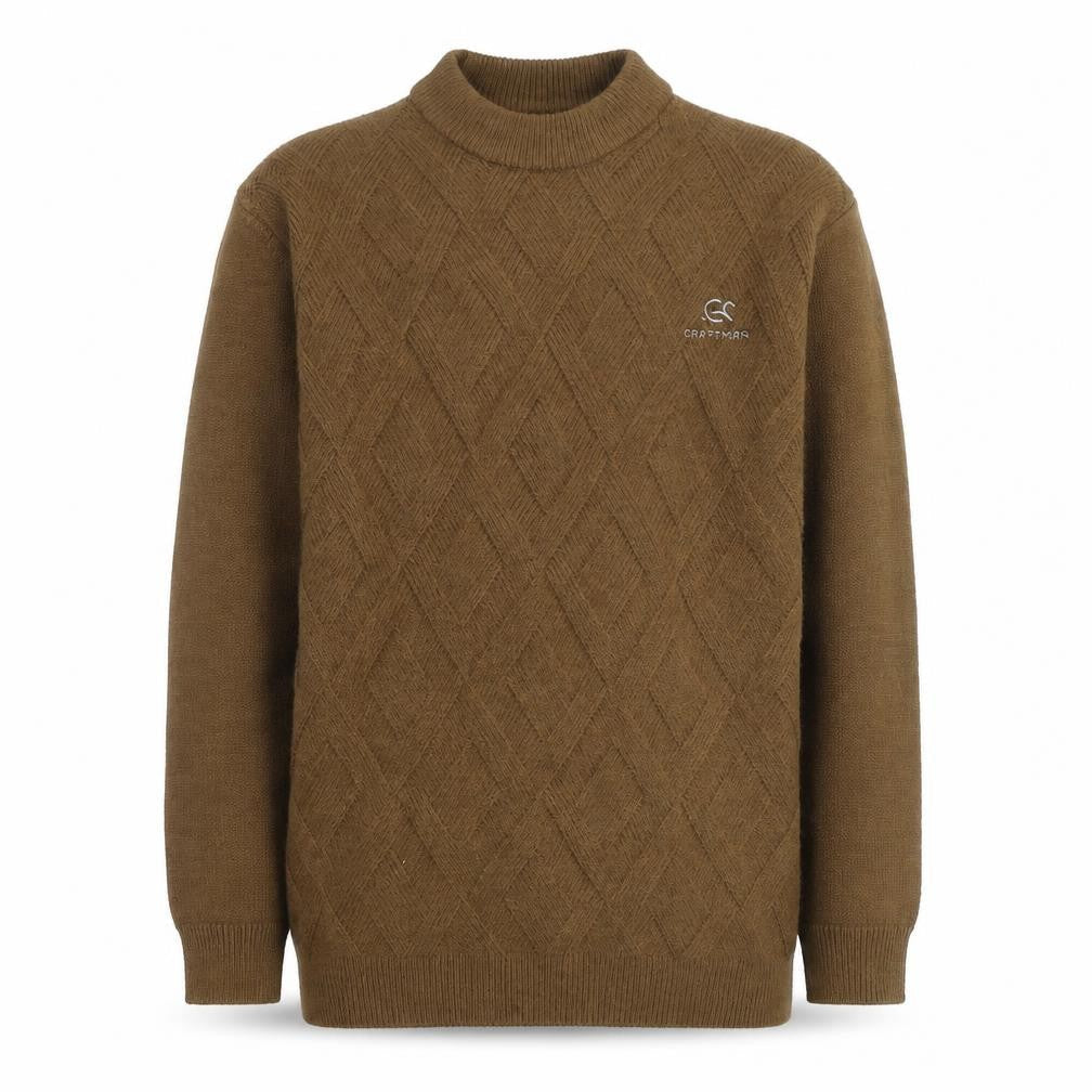 Craft Mark Men's Brown Wool Cable-Knit Crew Neck Jumper M