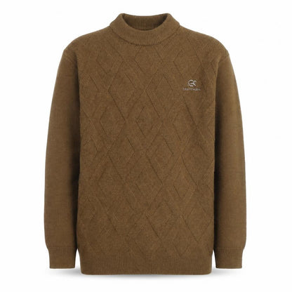 Craft Mark Men's Brown Wool Cable-Knit Crew Neck Jumper M