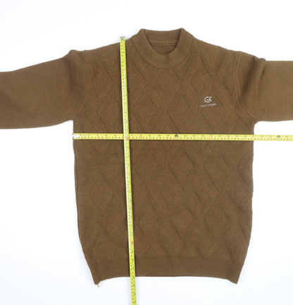 Craft Mark Men's Brown Wool Cable-Knit Crew Neck Jumper M