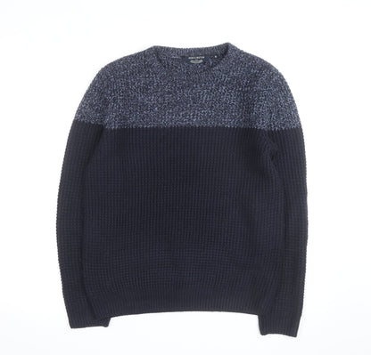 Kensington Eastside Men's Blue Chunky Knit Crew Neck Jumper Size M