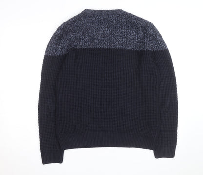 Kensington Eastside Men's Blue Chunky Knit Crew Neck Jumper Size M