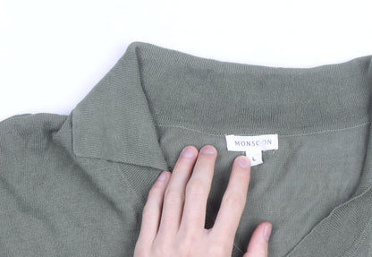 Monsoon Men's Green Viscose Knit Short Sleeve Casual Shirt L