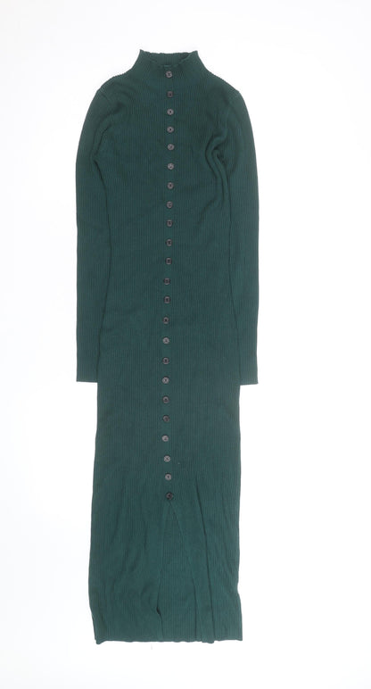 Missguided Women Green Size 8 Ribbed Midi Bodycon Button Dress