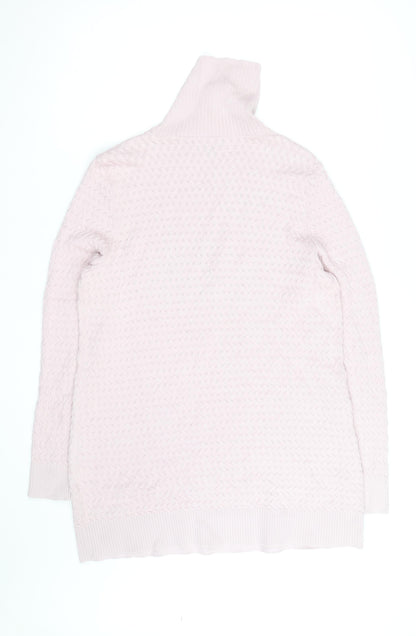 Lands' End Women's Pink Cotton Cable-Knit Roll Neck Jumper Size L