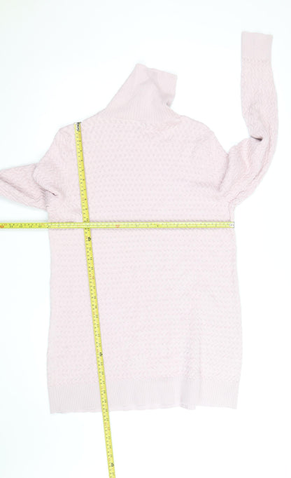 Lands' End Women's Pink Cotton Cable-Knit Roll Neck Jumper Size L