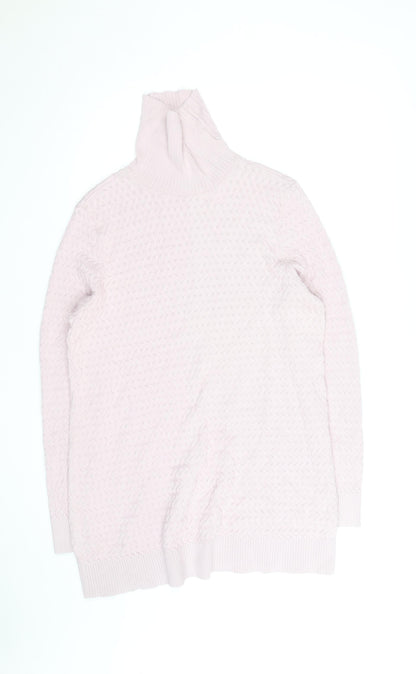 Lands' End Women's Pink Cotton Cable-Knit Roll Neck Jumper Size L