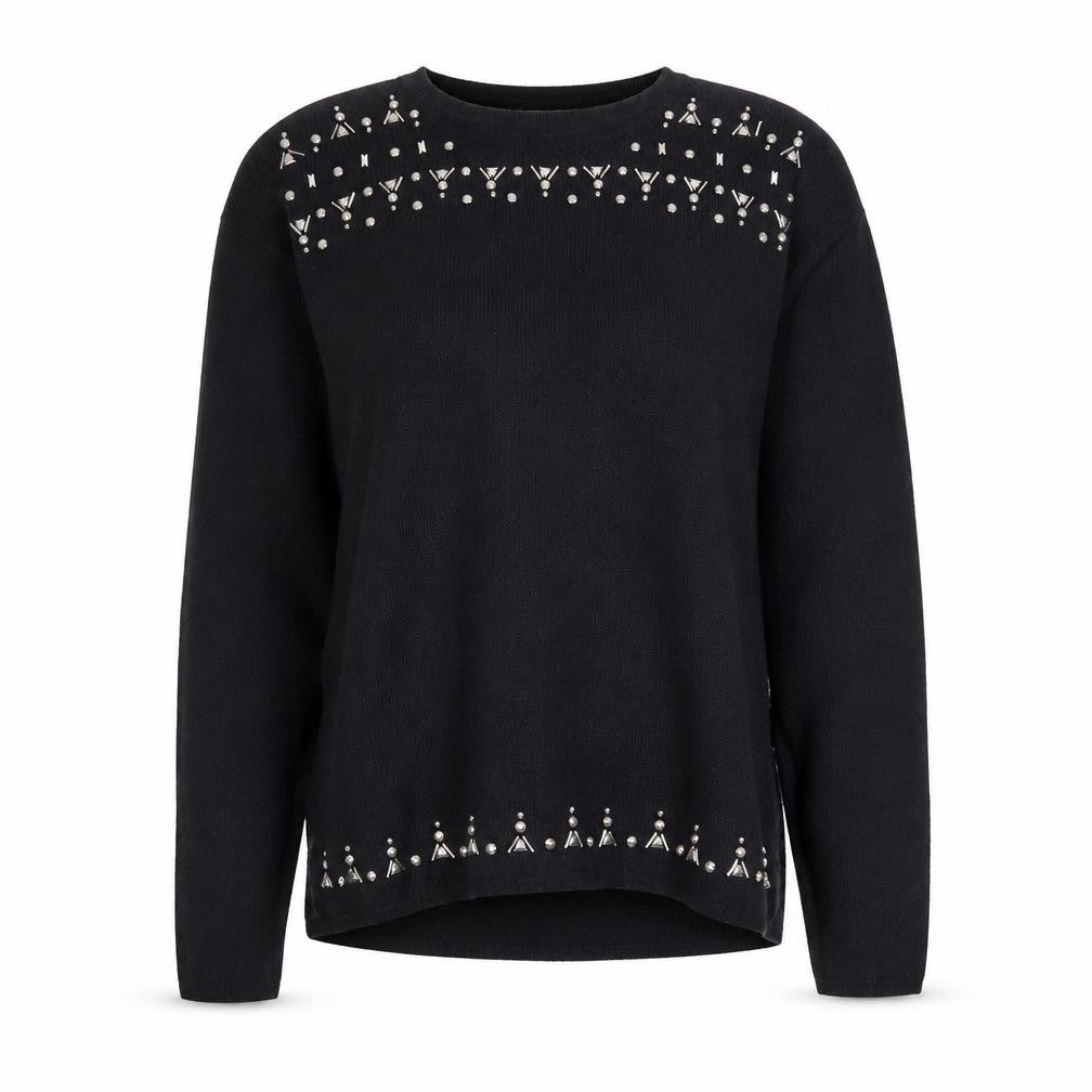 Next Women’s Black Beaded Crew Neck Wool Blend Jumper Size 10