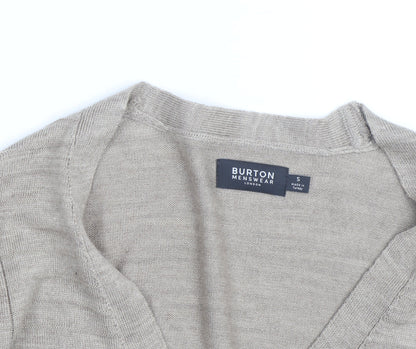 Burton Menswear Men's Beige Cotton Cardigan Small V-Neck Knit