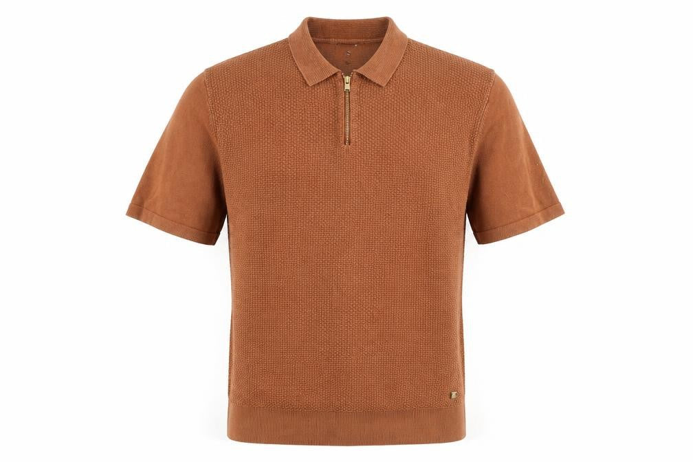 Next Men's Brown Short Sleeve Cotton Zip Polo Shirt Size S