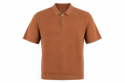 Next Men's Brown Short Sleeve Cotton Zip Polo Shirt Size S