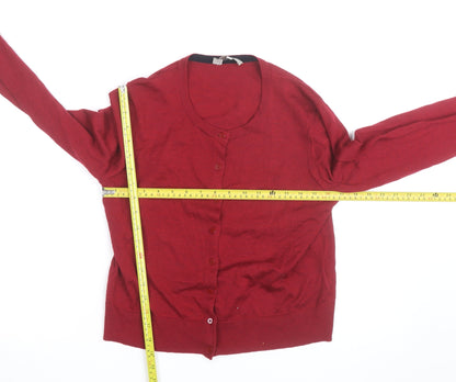 Hobbs Women Red Wool Silk Cashmere Cardigan M Round Neck Knit