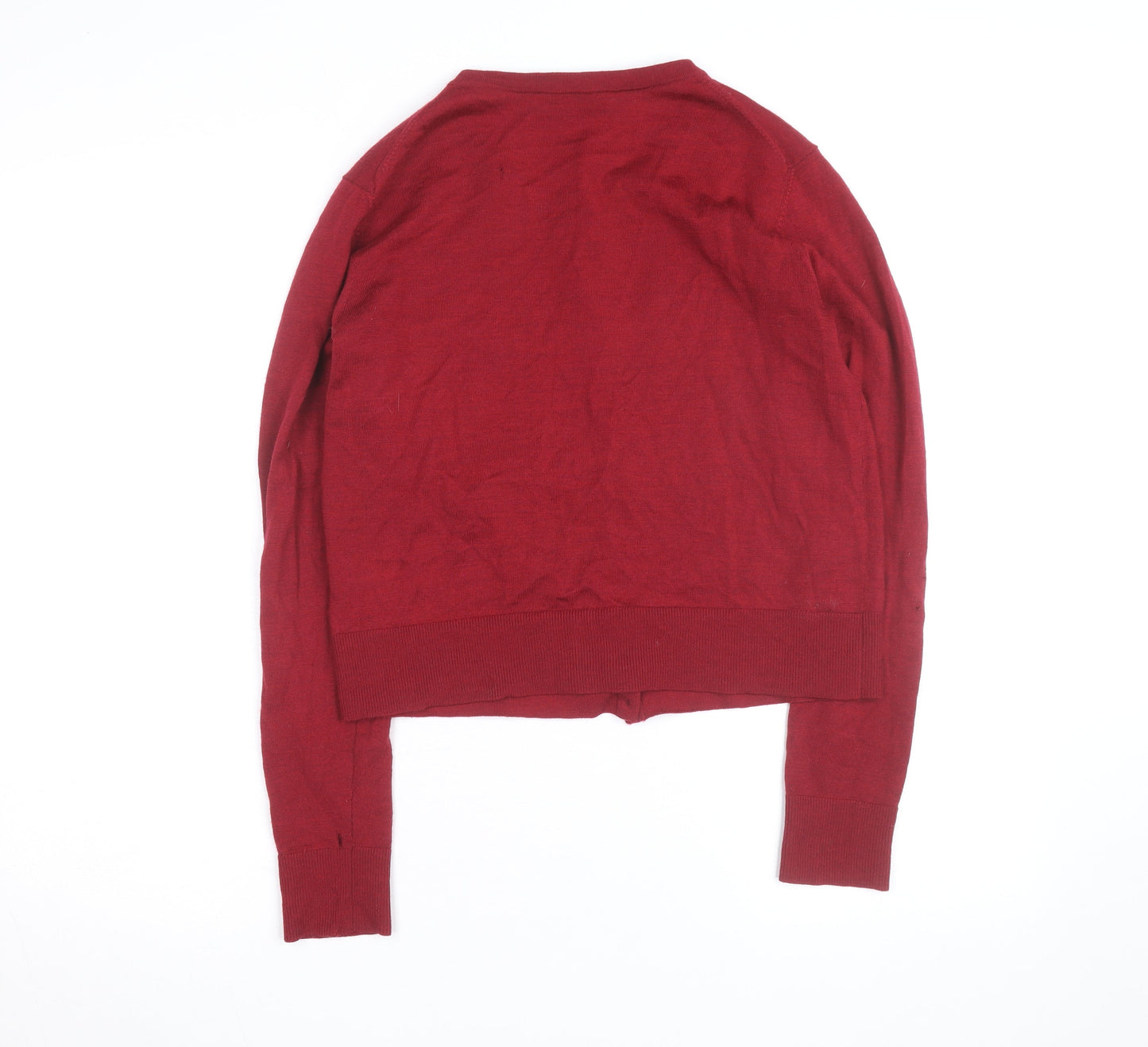 Hobbs Women Red Wool Silk Cashmere Cardigan M Round Neck Knit