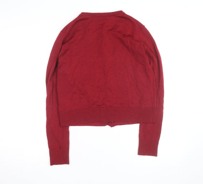 Hobbs Women Red Wool Silk Cashmere Cardigan M Round Neck Knit